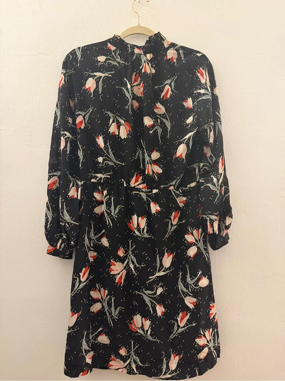 Rebecca Taylor Black Floral silk Tie-Waist Dress size 6 great condition